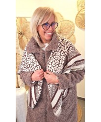 Écharpe Cachemire Chocolat Léopard Réversible