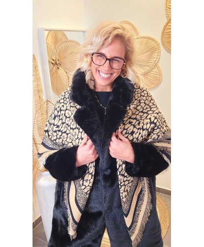 Écharpe Cachemire Beige Léopard Réversible