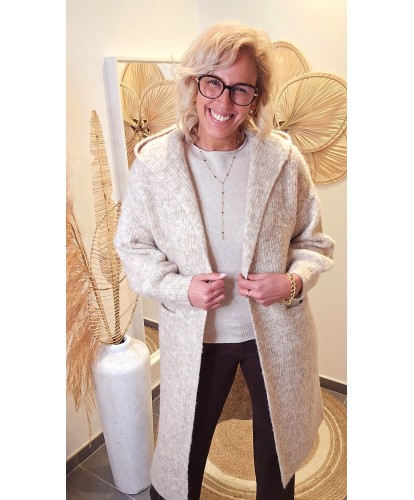 Gilet Beigeà Capuche Maille Cocooning – Sarah
