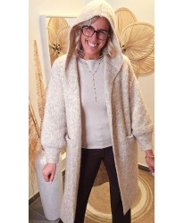 Gilet Beigeà Capuche Maille Cocooning – Sarah