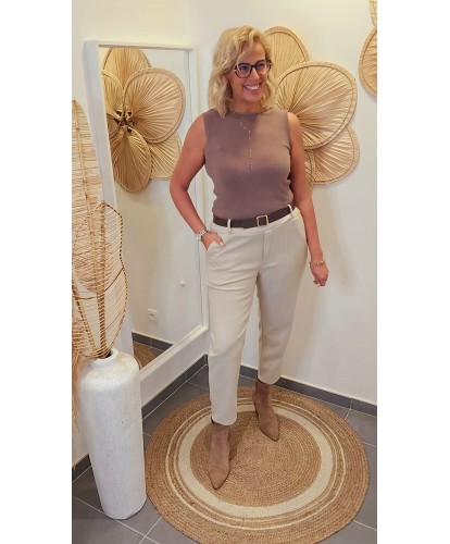 Pantalon Beige Coupe Carotte - Rose