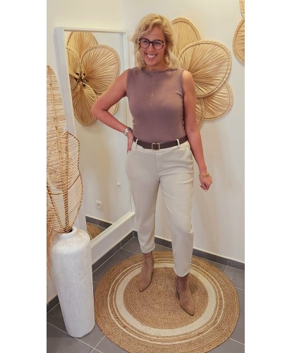 Pantalon Beige Coupe Carotte - Rose