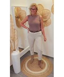 Pantalon Beige Coupe Carotte - Rose