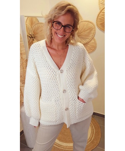 Gilet Maille Oversize & Boutons Bijoux - Margaux