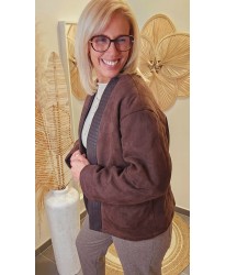 Veste Suédine Chocolat & Détails Tressés Noir Simili - Mila