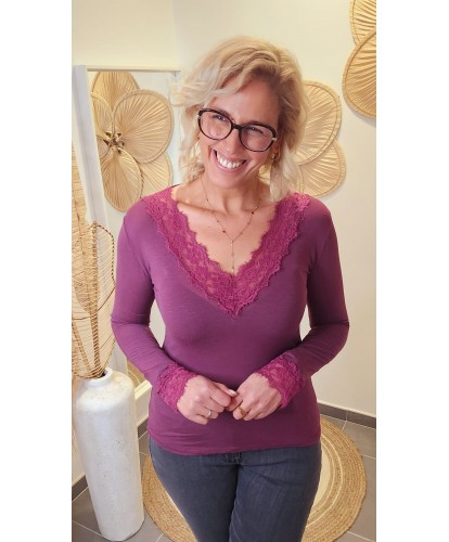 Sous-Pull Exetensible Bordeau Cachemire Dentelle - Iris