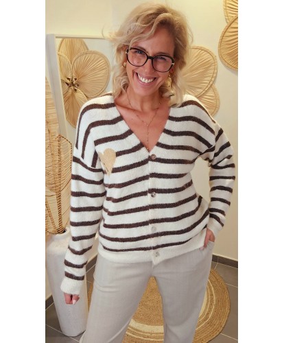 Gilet Rayé Ecru & Chocolat...