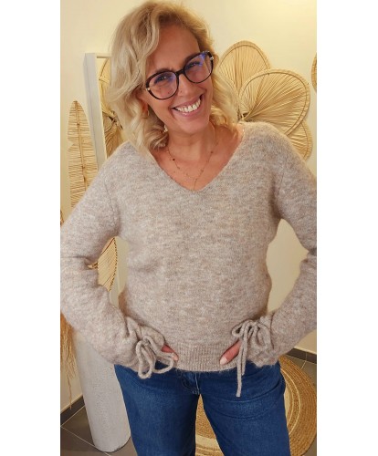 Pull Taupe Douceur Nouée -...