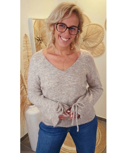 Pull Taupe Douceur Nouée - Diana
