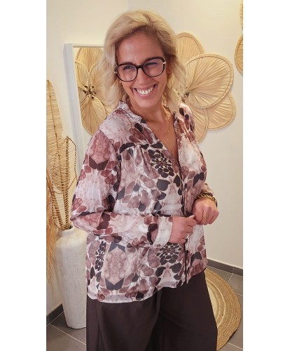 Blouse Éclat Floral Brun Rosé - Oceane