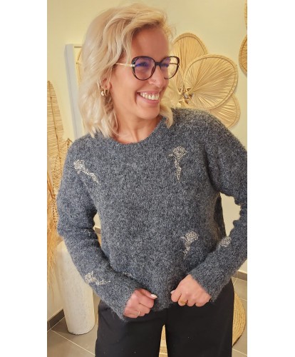 Pull Cosy Rose Strass -...