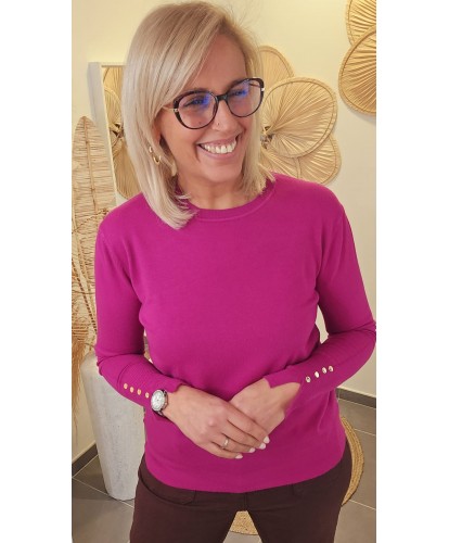 Pull Élégance Fuchsia & Boutons Dorés - Myriam