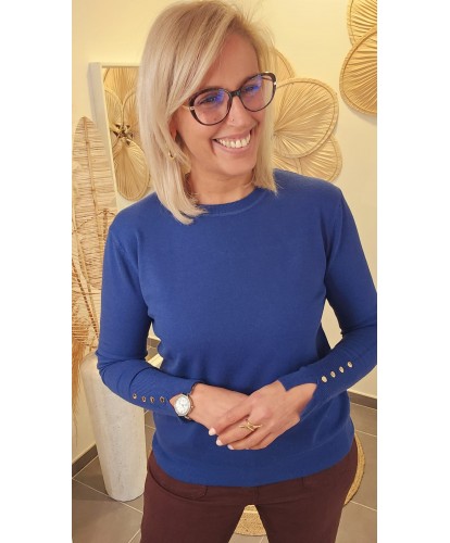 Pull Élégance Bleu Marine & Boutons Dorés - Myriam