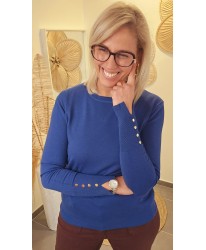 Pull Élégance Bleu Marine & Boutons Dorés - Myriam