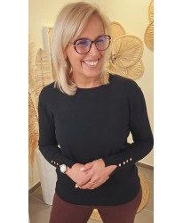 Pull Élégance Noir & Boutons Dorés - Myriam