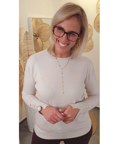 Pull Élégance Beige & Boutons Dorés - Myriam