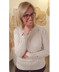 Pull Élégance Beige & Boutons Dorés - Myriam