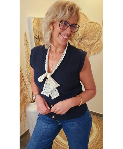 Pull/Gileh Sans Manches Dentelle Élégance - Charlie