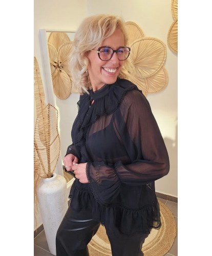 Blouse Volants Élégance Noire - Blanche