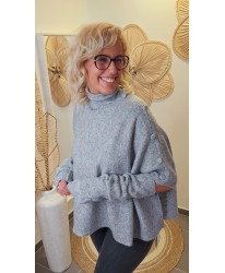 Pull Oversize Gris & Mitaines Assorties - Roxane