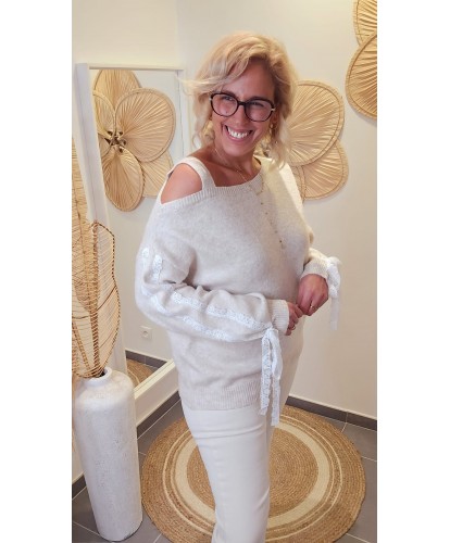 Pull Épaules Dénudées & Finitions Dentelle - Kenza