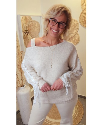 Pull Épaules Dénudées & Finitions Dentelle - Kenza