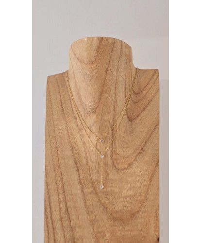 Collier Acier Double Rang Strass Délicats