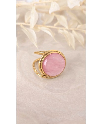 Bague Acier Ajustable Rose Élégance