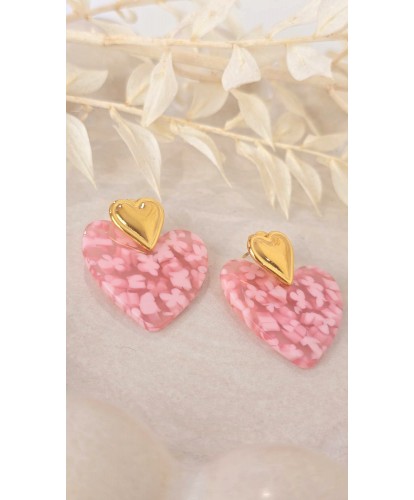 Boucles d'Oreilles Acier Cœur Rosé