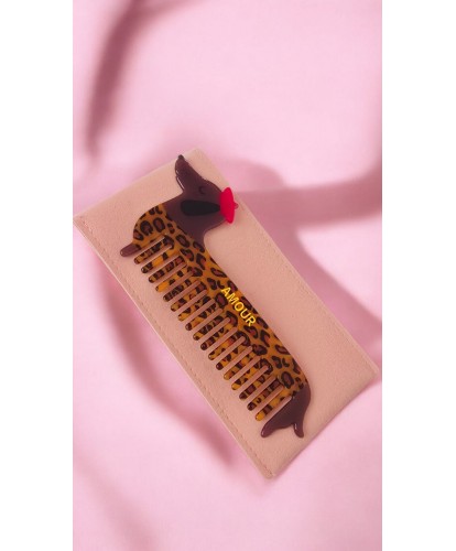 Peigne “Amour Teckel” / Pochette Rose