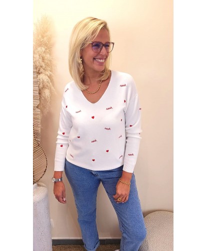 Pull Blanc “Amour Discret” - Valentine