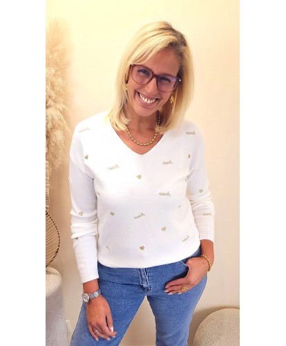 Pull Blanc “Amour Discret Doré” - Valentine
