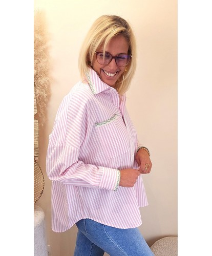Chemise Rose Rayée &...