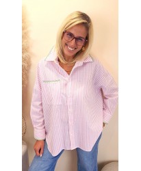 Chemise Rose Rayée & Broderie Choco - Rosalie