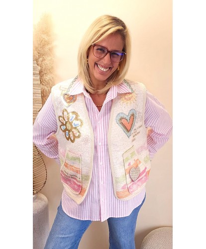 Chemise Rose Rayée & Broderie Choco - Rosalie