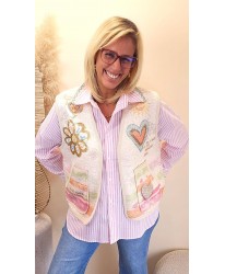 Chemise Rose Rayée & Broderie Choco - Rosalie