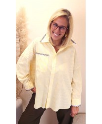 Chemise Jaune Rayée & Broderie Choco - Rosalie
