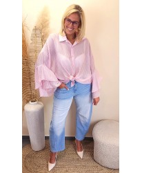 Blouse Rose Rayée Nouée Élégance - Sara