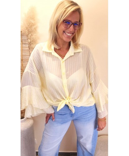 Blouse Jaune Rayée Nouée Élégance - Sara