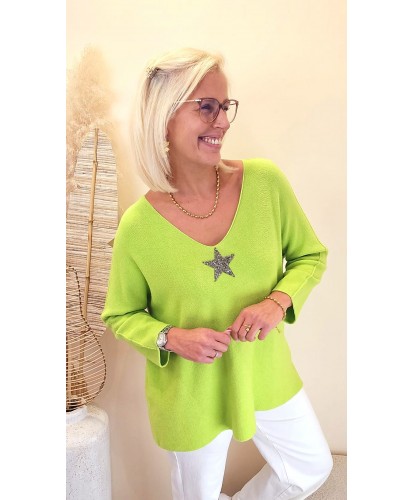 Pull Oversize "Star Vert Anis" - Leane