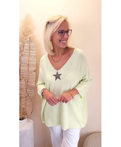 Pull Oversize "Star Vert Eau" - Leane