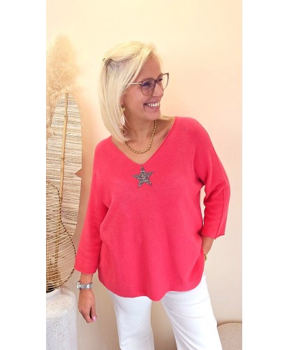 Pull Oversize "Star Framboise" - Leane