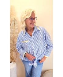 Chemise Bleu Rayée & Broderie Jaune - Rosalie