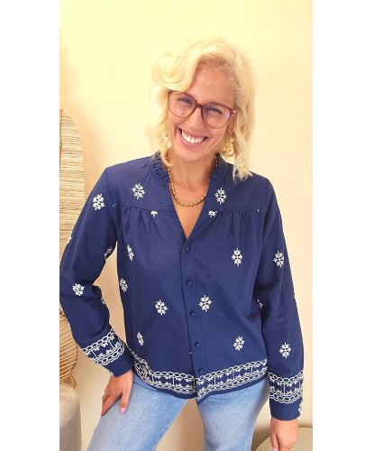 Blouse "Navy Broderie Élégance" - Emilie