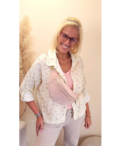 Sac Banane d'Italie Cuir Nubuck Rose Poudré