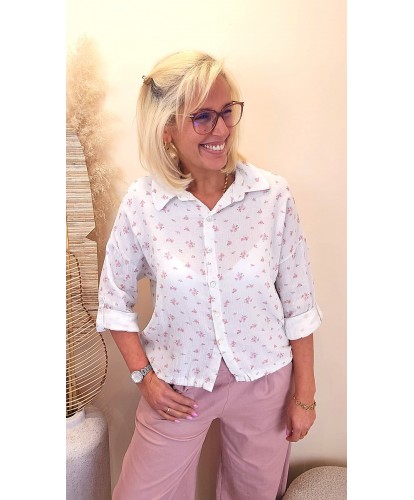 Chemise Blanche en Gaz de Coton Fleurie - Salome