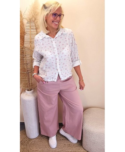 Chemise Blanche en Gaz de Coton Fleurie - Salome