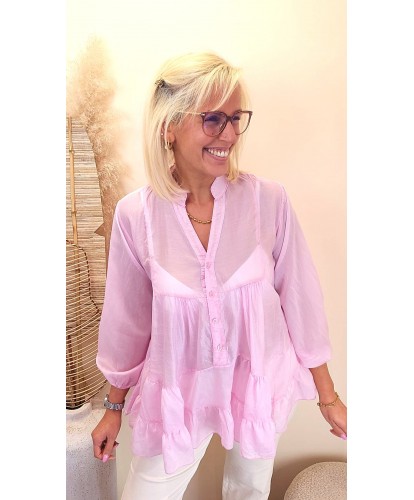 Blouse Oversize Rose à Volants - Laura