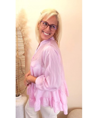 Blouse Oversize Rose à Volants - Laura