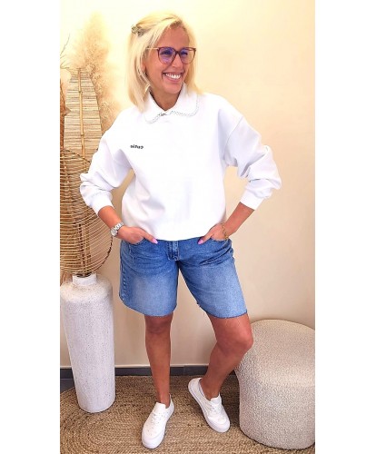 Pull Blanc Col Amovible Élégance Couture - Sophie